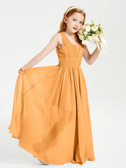 Chic Robes Longues de Demoiselle d'Honneur Junior à Col en V Mandarine