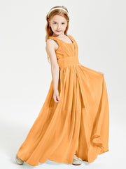 Chic Robes Longues de Demoiselle d'Honneur Junior à Col en V Mandarine