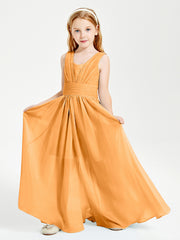 Chic Robes Longues de Demoiselle d'Honneur Junior à Col en V Mandarine