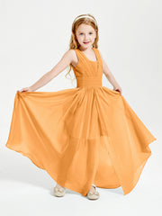 Chic Robes Longues de Demoiselle d'Honneur Junior à Col en V Mandarine