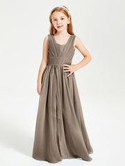 Chic Robes Longues de Demoiselle d'Honneur Junior à Col en V Taupe