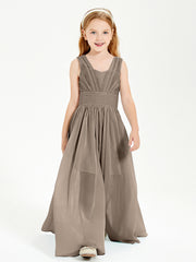 Chic Robes Longues de Demoiselle d'Honneur Junior à Col en V Taupe