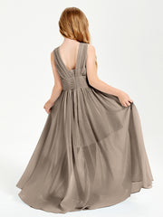Chic Robes Longues de Demoiselle d'Honneur Junior à Col en V Taupe