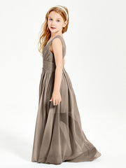 Chic Robes Longues de Demoiselle d'Honneur Junior à Col en V Taupe