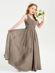 Chic Robes Longues de Demoiselle d'Honneur Junior à Col en V Taupe