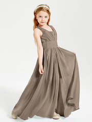 Chic Robes Longues de Demoiselle d'Honneur Junior à Col en V Taupe