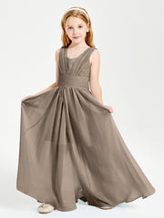 Chic Robes Longues de Demoiselle d'Honneur Junior à Col en V Taupe