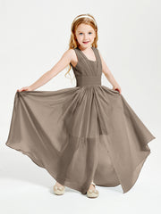 Chic Robes Longues de Demoiselle d'Honneur Junior à Col en V Taupe