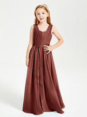 Chic Robes Longues de Demoiselle d'Honneur Junior à Col en V Terracotta