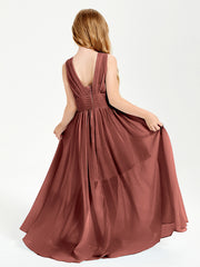 Chic Robes Longues de Demoiselle d'Honneur Junior à Col en V Terracotta