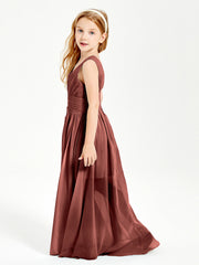 Chic Robes Longues de Demoiselle d'Honneur Junior à Col en V Terracotta