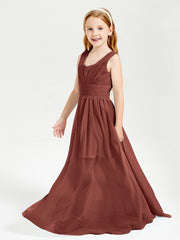 Chic Robes Longues de Demoiselle d'Honneur Junior à Col en V Terracotta