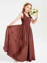 Chic Robes Longues de Demoiselle d'Honneur Junior à Col en V Terracotta