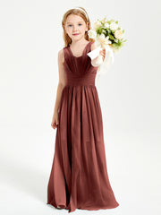 Chic Robes Longues de Demoiselle d'Honneur Junior à Col en V Terracotta
