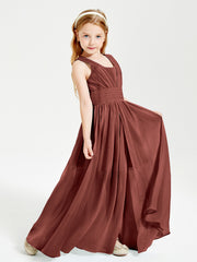 Chic Robes Longues de Demoiselle d'Honneur Junior à Col en V Terracotta