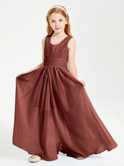 Chic Robes Longues de Demoiselle d'Honneur Junior à Col en V Terracotta