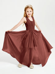 Chic Robes Longues de Demoiselle d'Honneur Junior à Col en V Terracotta