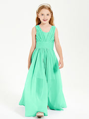 Chic Robes Longues de Demoiselle d'Honneur Junior à Col en V Turquoise
