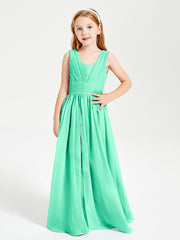 Chic Robes Longues de Demoiselle d'Honneur Junior à Col en V Turquoise