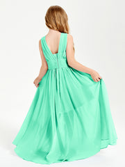 Chic Robes Longues de Demoiselle d'Honneur Junior à Col en V Turquoise
