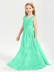 Chic Robes Longues de Demoiselle d'Honneur Junior à Col en V Turquoise