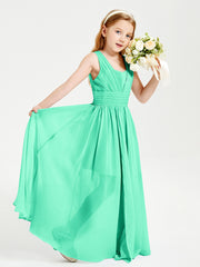 Chic Robes Longues de Demoiselle d'Honneur Junior à Col en V Turquoise