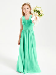 Chic Robes Longues de Demoiselle d'Honneur Junior à Col en V Turquoise