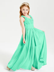 Chic Robes Longues de Demoiselle d'Honneur Junior à Col en V Turquoise