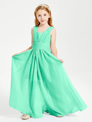 Chic Robes Longues de Demoiselle d'Honneur Junior à Col en V Turquoise