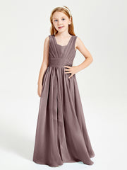 Chic Robes Longues de Demoiselle d'Honneur Junior à Col en V Vintage Mauve