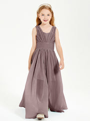 Chic Robes Longues de Demoiselle d'Honneur Junior à Col en V Vintage Mauve