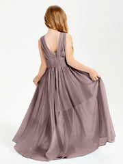 Chic Robes Longues de Demoiselle d'Honneur Junior à Col en V Vintage Mauve