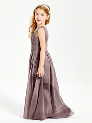 Chic Robes Longues de Demoiselle d'Honneur Junior à Col en V Vintage Mauve