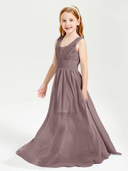 Chic Robes Longues de Demoiselle d'Honneur Junior à Col en V Vintage Mauve