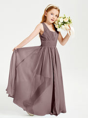 Chic Robes Longues de Demoiselle d'Honneur Junior à Col en V Vintage Mauve