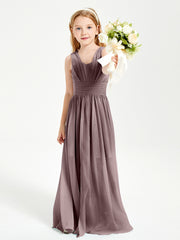 Chic Robes Longues de Demoiselle d'Honneur Junior à Col en V Vintage Mauve