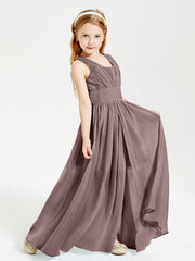 Chic Robes Longues de Demoiselle d'Honneur Junior à Col en V Vintage Mauve