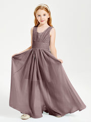 Chic Robes Longues de Demoiselle d'Honneur Junior à Col en V Vintage Mauve