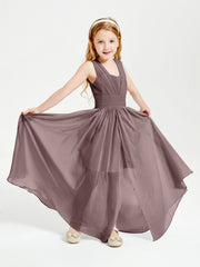 Chic Robes Longues de Demoiselle d'Honneur Junior à Col en V Vintage Mauve