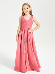 Chic Robes Longues de Demoiselle d'Honneur Junior à Col en V Pastèque