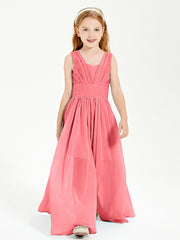 Chic Robes Longues de Demoiselle d'Honneur Junior à Col en V Pastèque