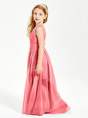 Chic Robes Longues de Demoiselle d'Honneur Junior à Col en V Pastèque