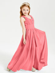 Chic Robes Longues de Demoiselle d'Honneur Junior à Col en V Pastèque