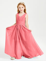 Chic Robes Longues de Demoiselle d'Honneur Junior à Col en V Pastèque