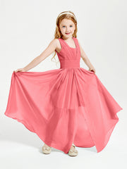 Chic Robes Longues de Demoiselle d'Honneur Junior à Col en V Pastèque