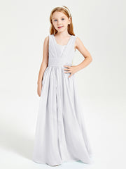 Chic Robes Longues de Demoiselle d'Honneur Junior à Col en V Blanc