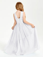 Chic Robes Longues de Demoiselle d'Honneur Junior à Col en V Blanc