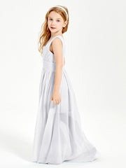 Chic Robes Longues de Demoiselle d'Honneur Junior à Col en V Blanc
