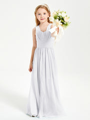 Chic Robes Longues de Demoiselle d'Honneur Junior à Col en V Blanc