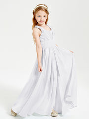 Chic Robes Longues de Demoiselle d'Honneur Junior à Col en V Blanc